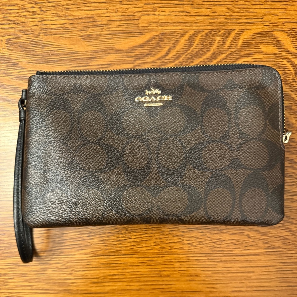 Coach Dark Brown Signature Wristlet